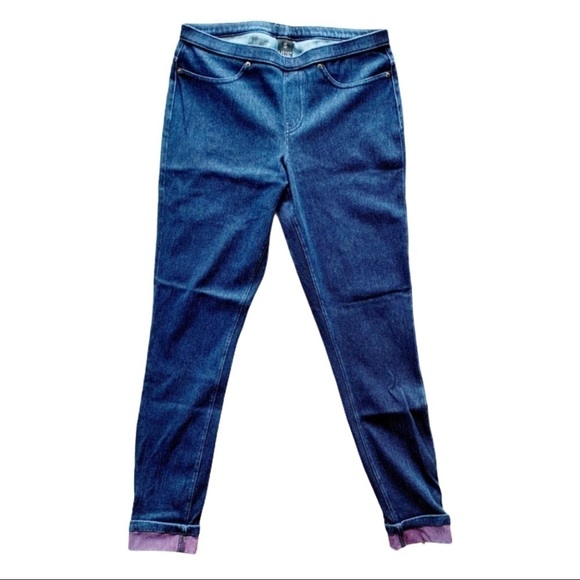 *5/$20* HUE Dark Wash Cuffed Hem Ankle Jeggings S - Picture 1 of 7